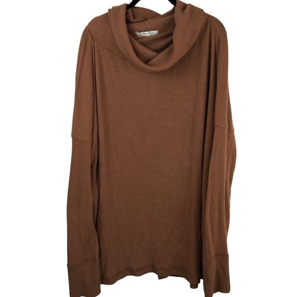We The‎ Free Womens Ribbed Brown Cowl Neck Long Sleeve Sweater Size XL - Picture 3 of 9